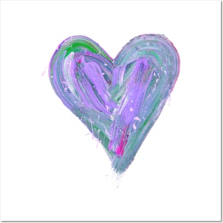 Purple and Teal Painted Heart with Splatter Posters and Art